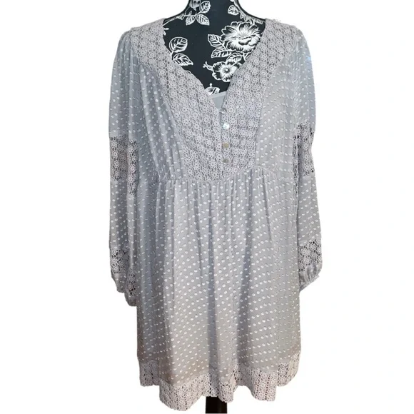 Daniel Rainn Silk Swiss Dot Crochet Bohemian Tunic Blouse - Picture 1 of 7